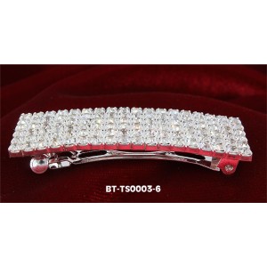 Hair Barrette - 12 PCS 6-Row Clear Rhinestone w/ French Clip - BT-TS0003-6